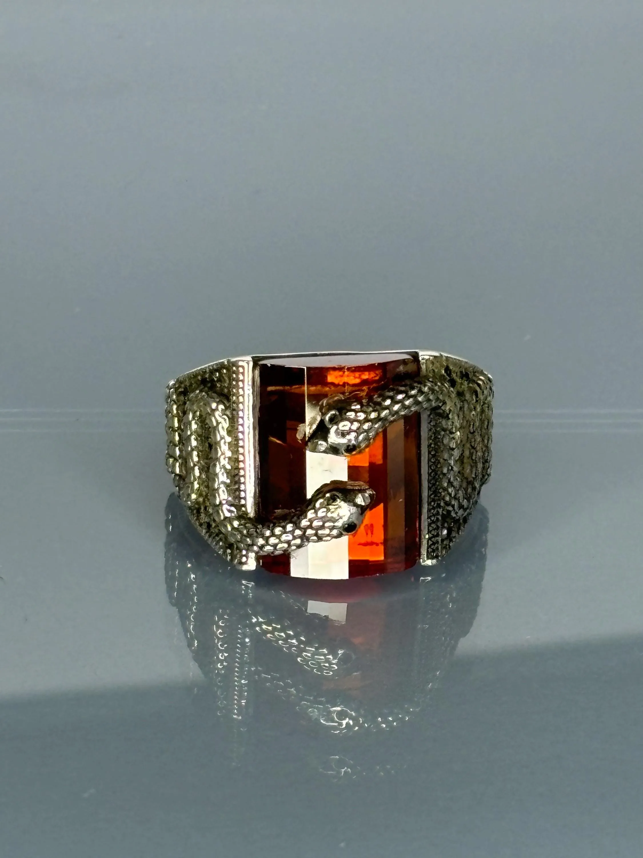 Turkish Handmade Jewelry 925 Sterling Silver Ruby Stone Snake Design Mens Rings