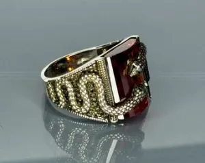 Turkish Handmade Jewelry 925 Sterling Silver Ruby Stone Snake Design Mens Rings
