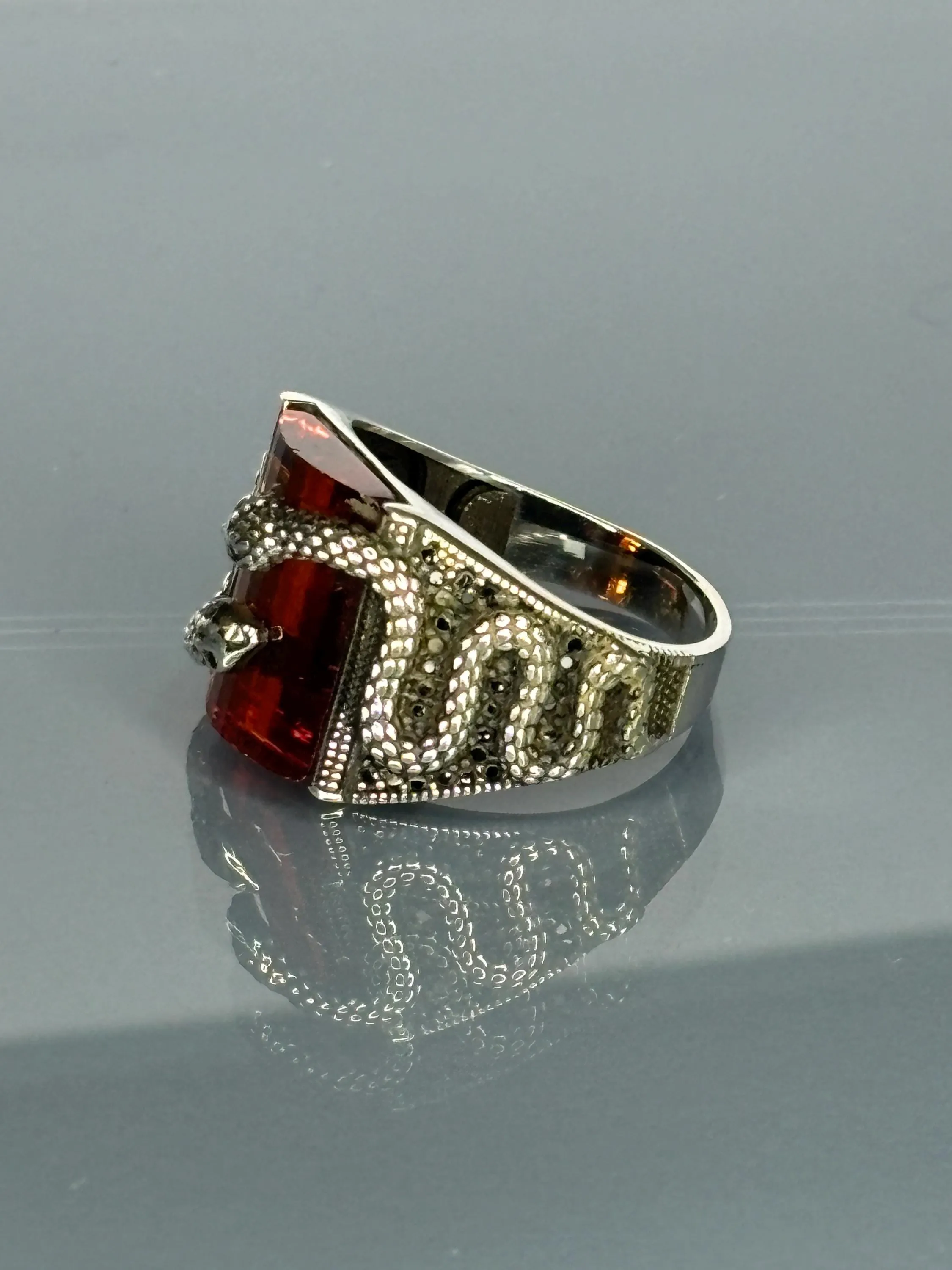 Turkish Handmade Jewelry 925 Sterling Silver Ruby Stone Snake Design Mens Rings