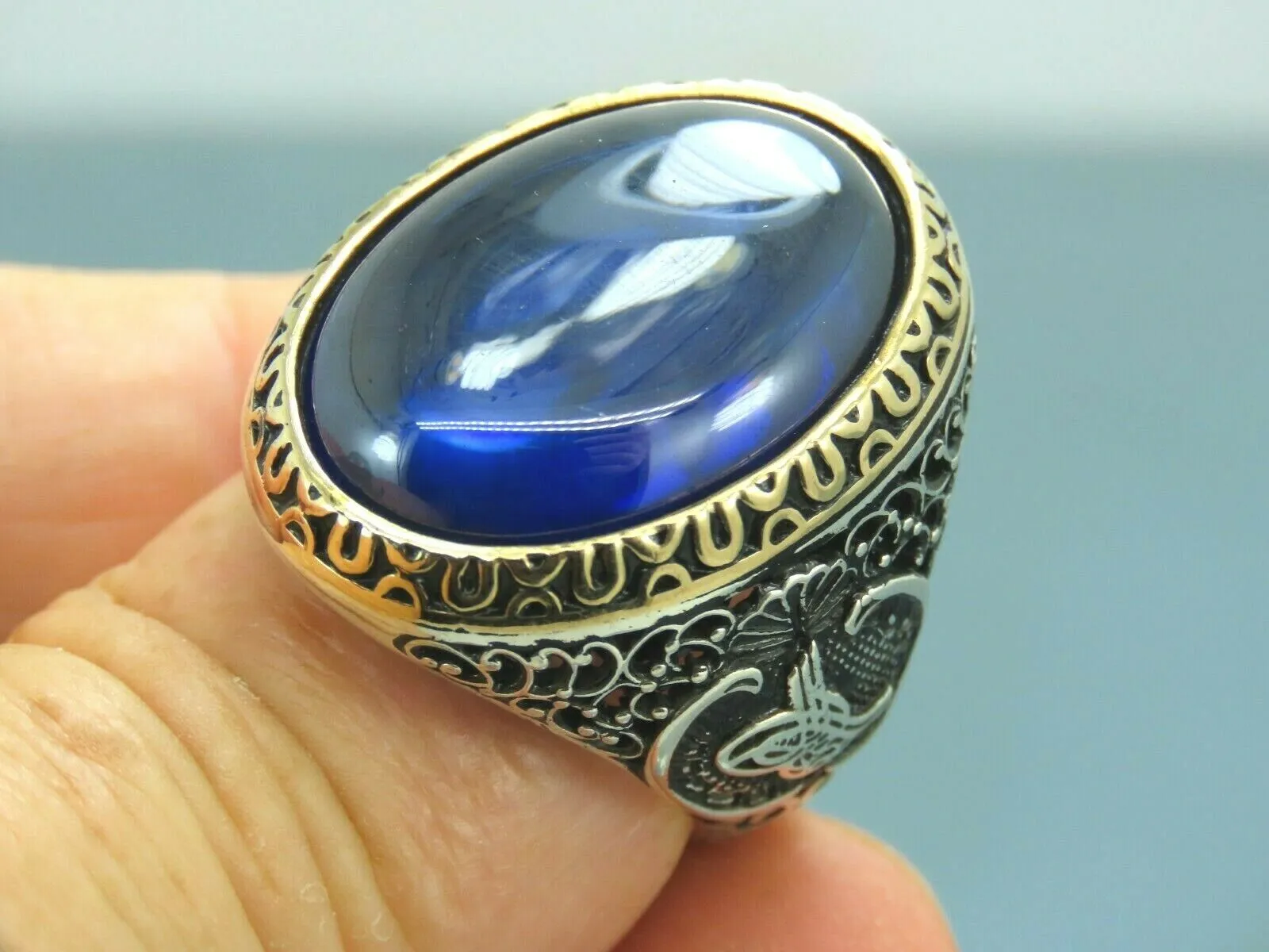 Turkish Handmade Jewelry 925 Sterling Silver Sapphire Stone Mens Rings