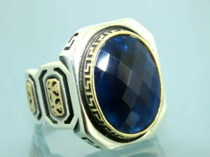 Turkish Handmade Jewelry 925 Sterling Silver Sapphire Stone Mens Rings
