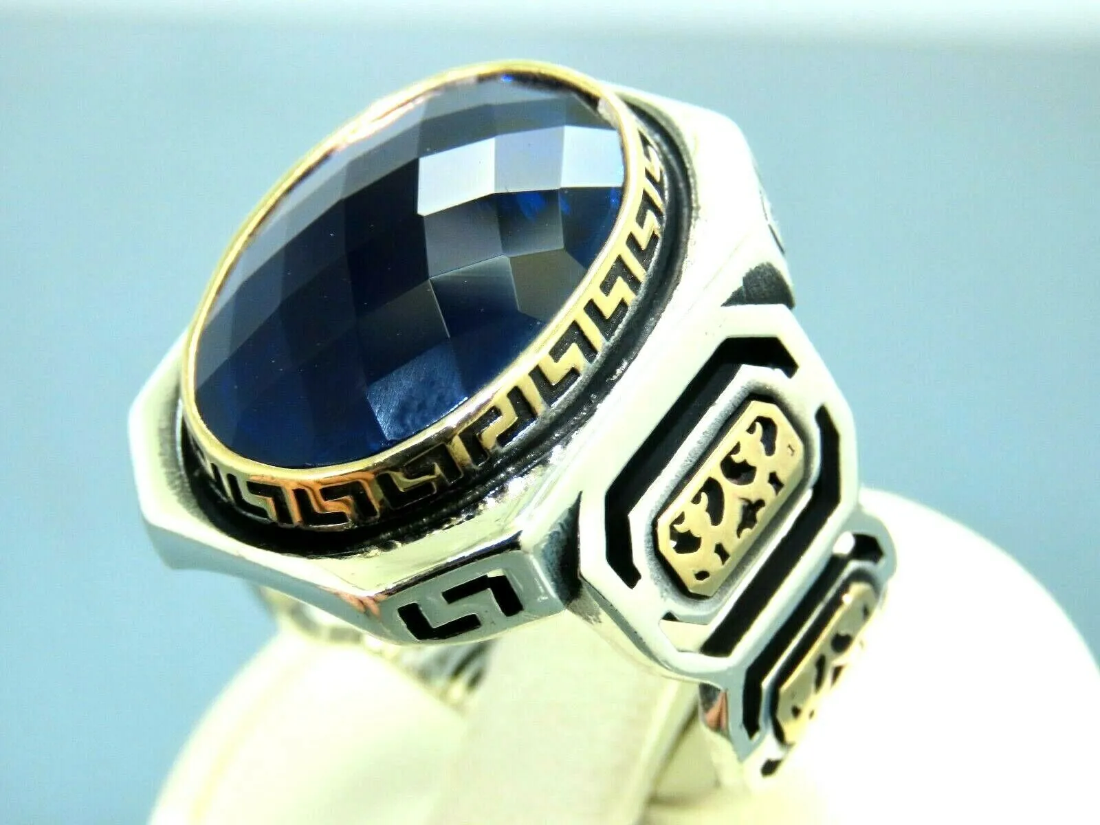 Turkish Handmade Jewelry 925 Sterling Silver Sapphire Stone Mens Rings