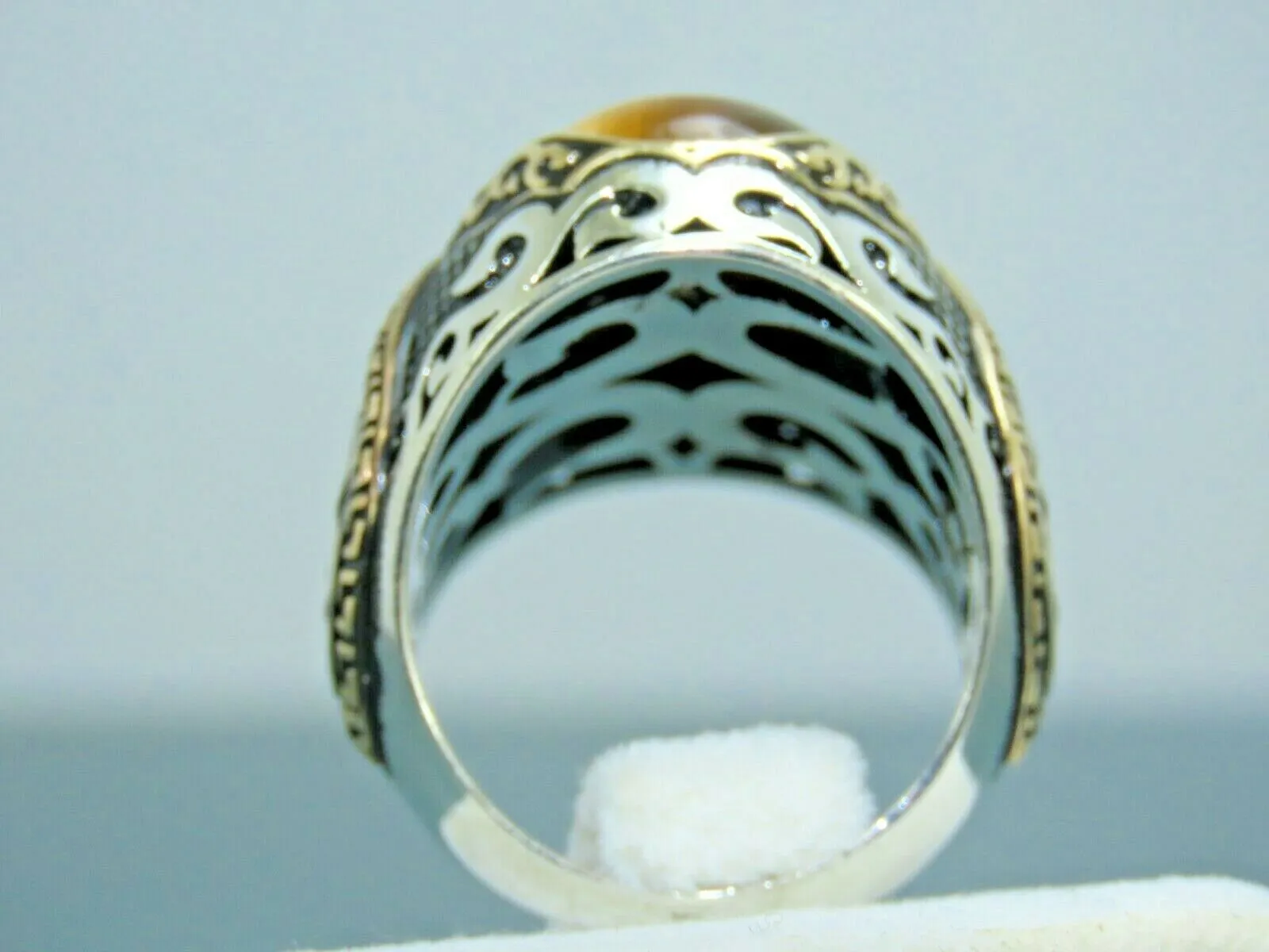 Turkish Handmade Jewelry 925 Sterling Silver Tiger's Eye Stone Mens Rings