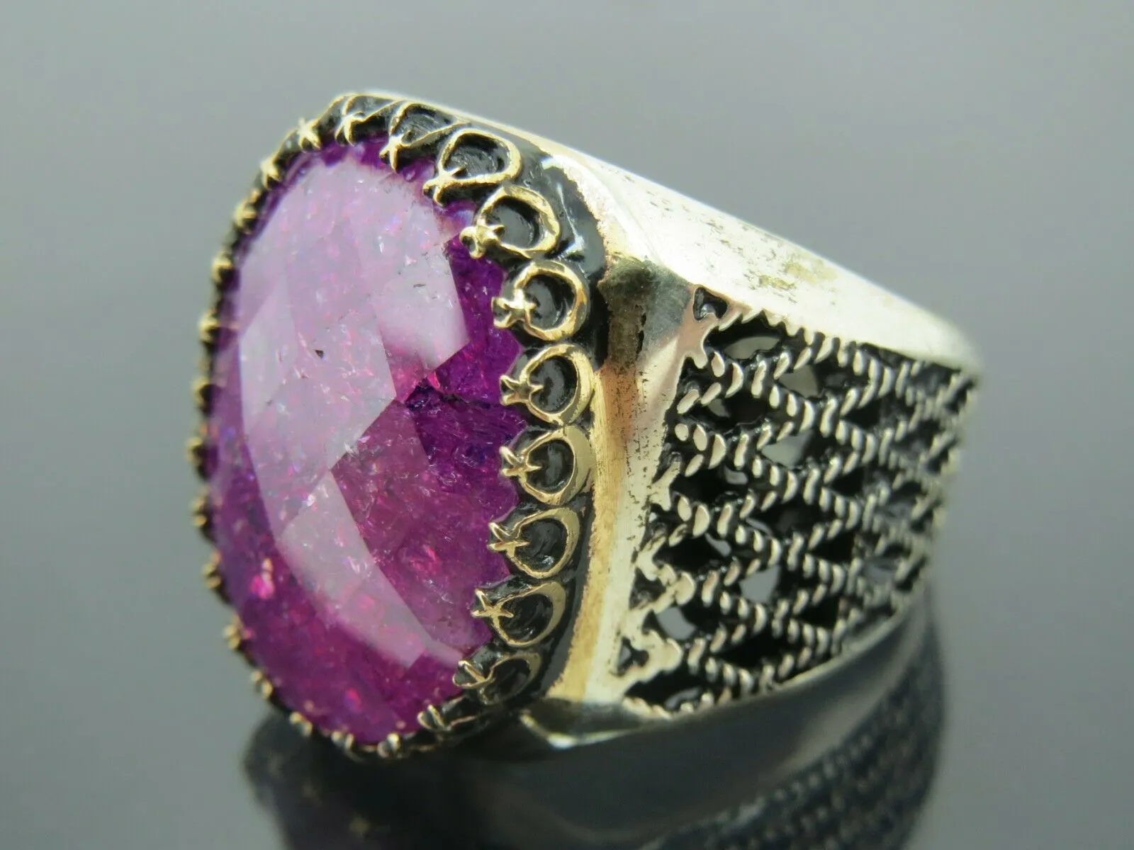 Turkish Handmade Jewelry 925 Sterling Silver Zircon Stone Mens Rings