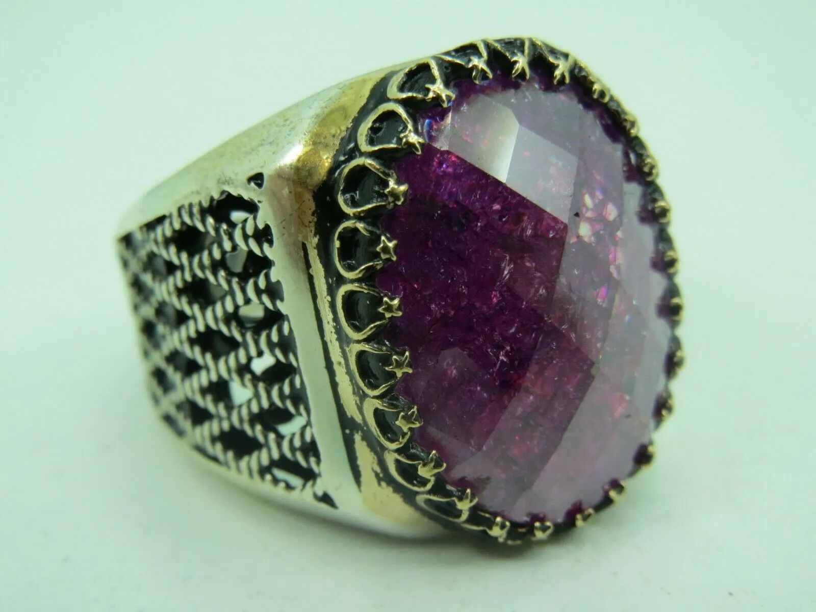 Turkish Handmade Jewelry 925 Sterling Silver Zircon Stone Mens Rings