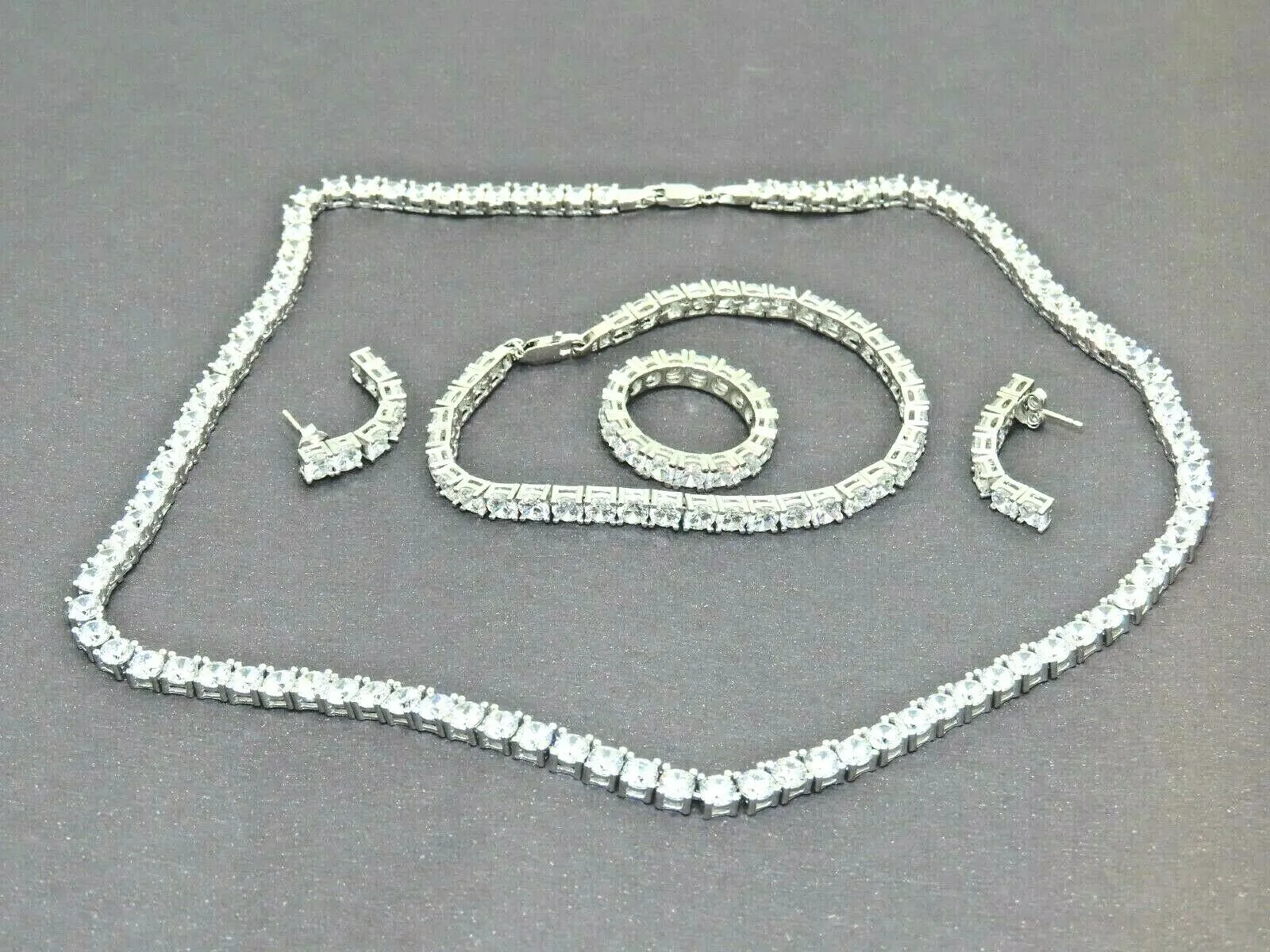 Turkish Handmade Jewelry 925 Sterling Silver Zircon Stone Women's Necklace, Earring, Bracelet & Ring Jewelry Set