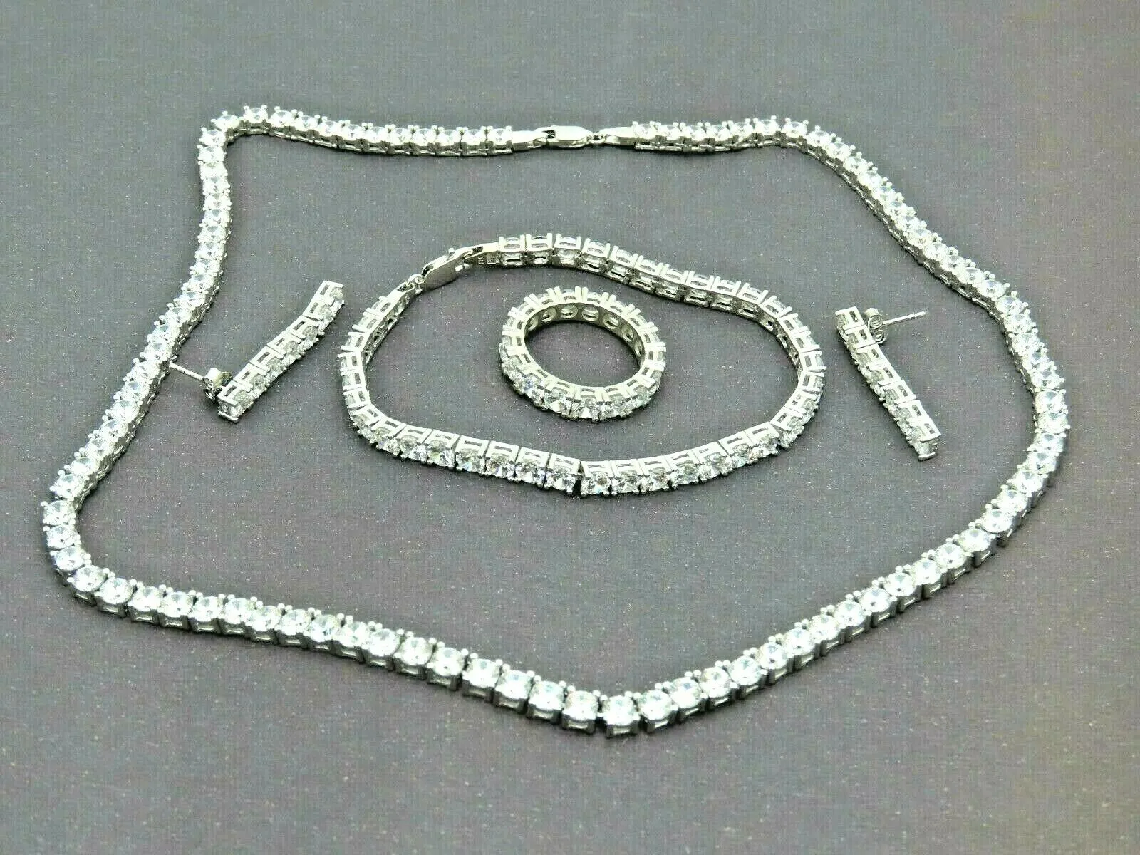 Turkish Handmade Jewelry 925 Sterling Silver Zircon Stone Women's Necklace, Earring, Bracelet & Ring Jewelry Set