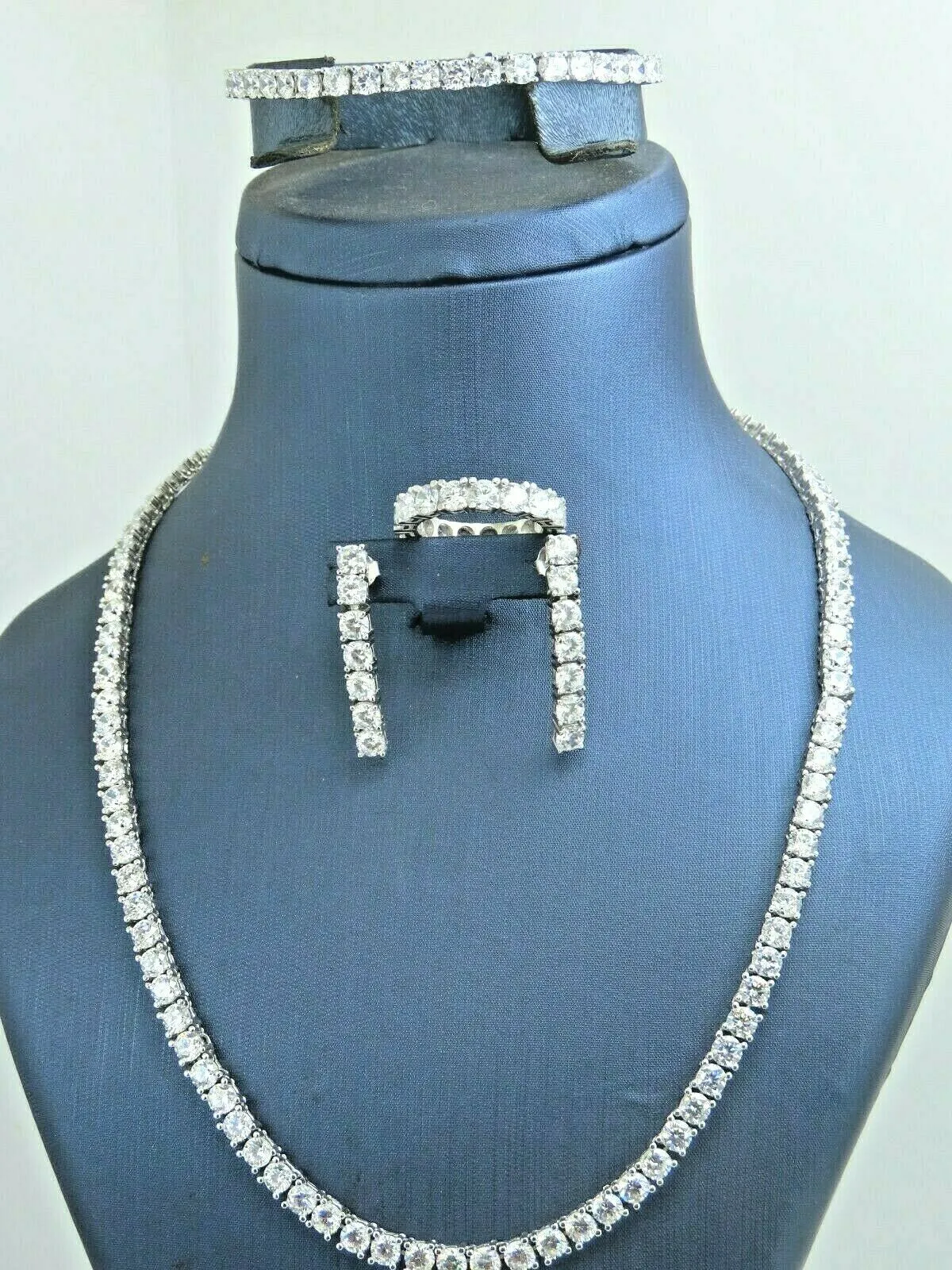 Turkish Handmade Jewelry 925 Sterling Silver Zircon Stone Women's Necklace, Earring, Bracelet & Ring Jewelry Set