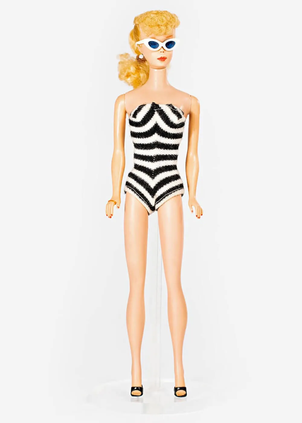 Unique Vintage x Barbie Chevron Stripe 50's Bathingsuit Black White