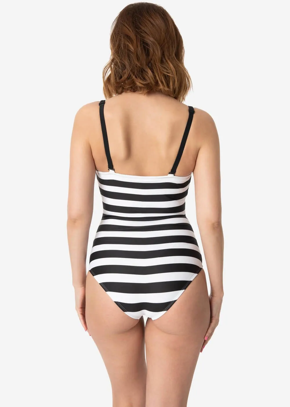 Unique Vintage x Barbie Chevron Stripe 50's Bathingsuit Black White