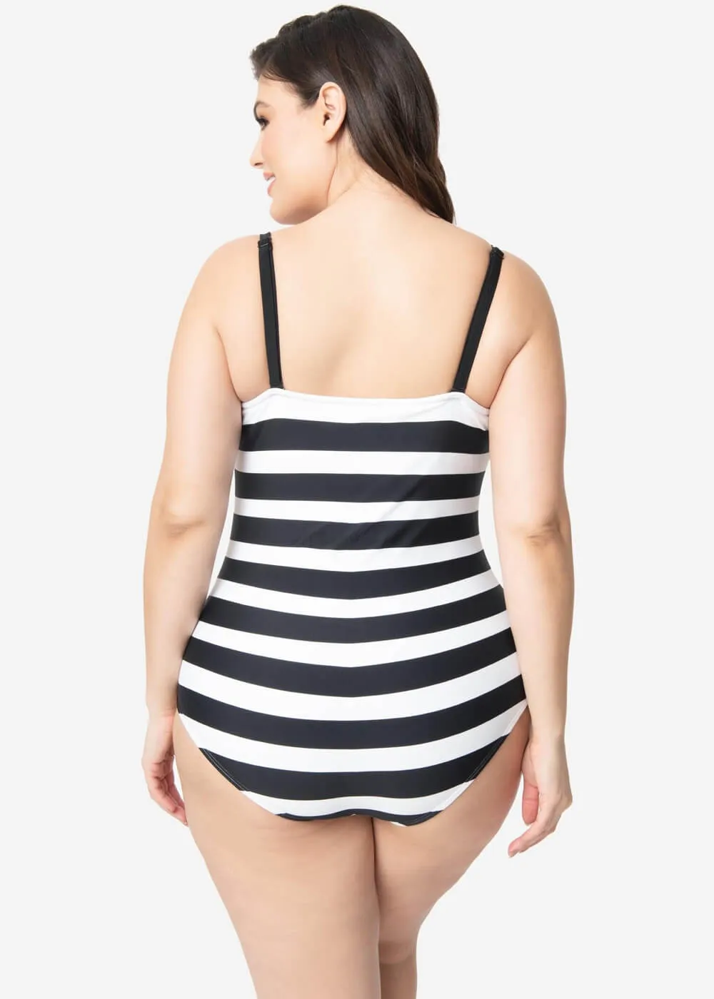 Unique Vintage x Barbie Chevron Stripe 50's Bathingsuit Black White