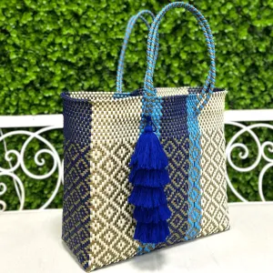 Upcycled Handwoven XL Tote - Navy Dreams