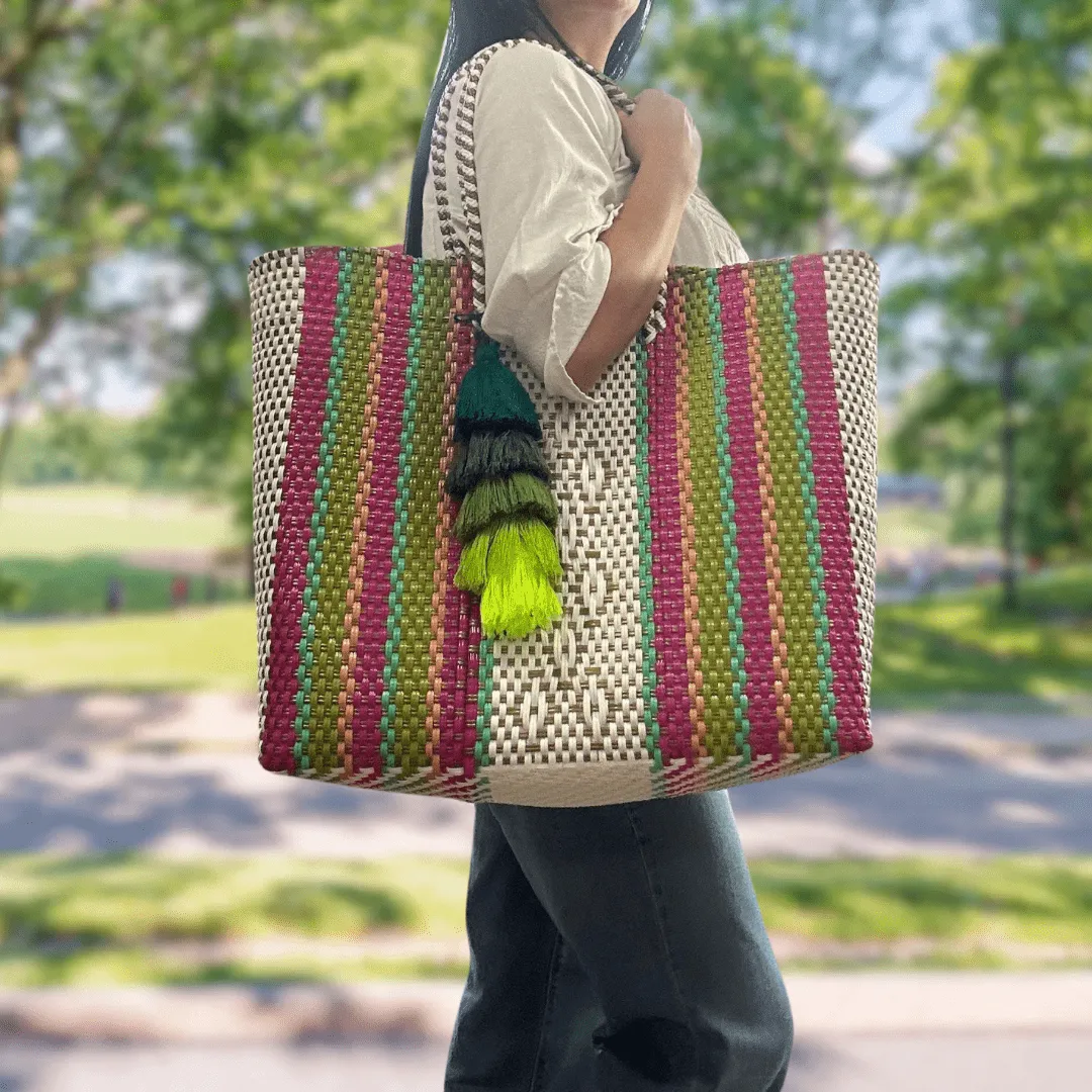 Upcycled Handwoven XL Tote - Navy Dreams