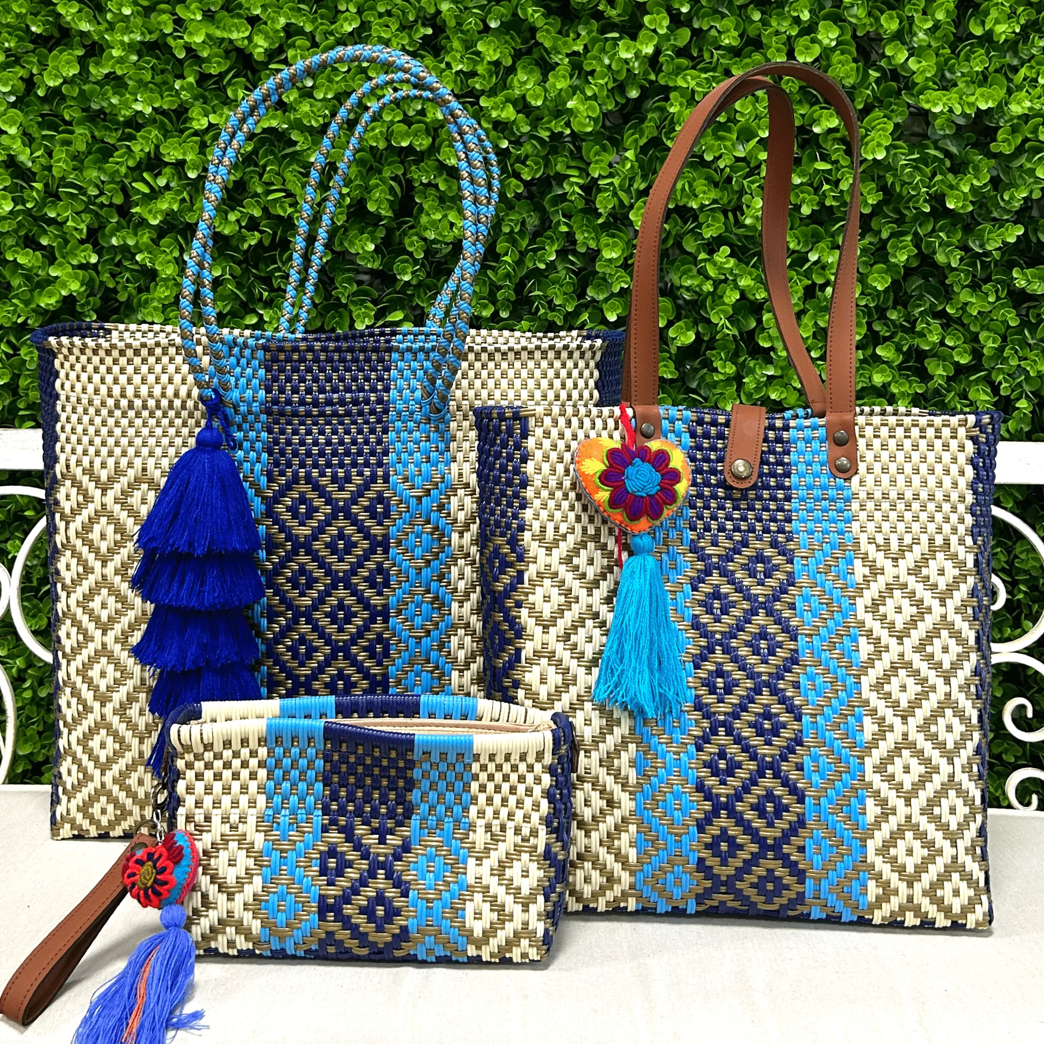 Upcycled Handwoven XL Tote - Navy Dreams