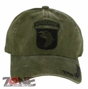 US ARMY 101ST ABN AIRBORNE DIV. EAGLE DISTRESSED VINTAGE BASEBALL CAP HAT OLIVE