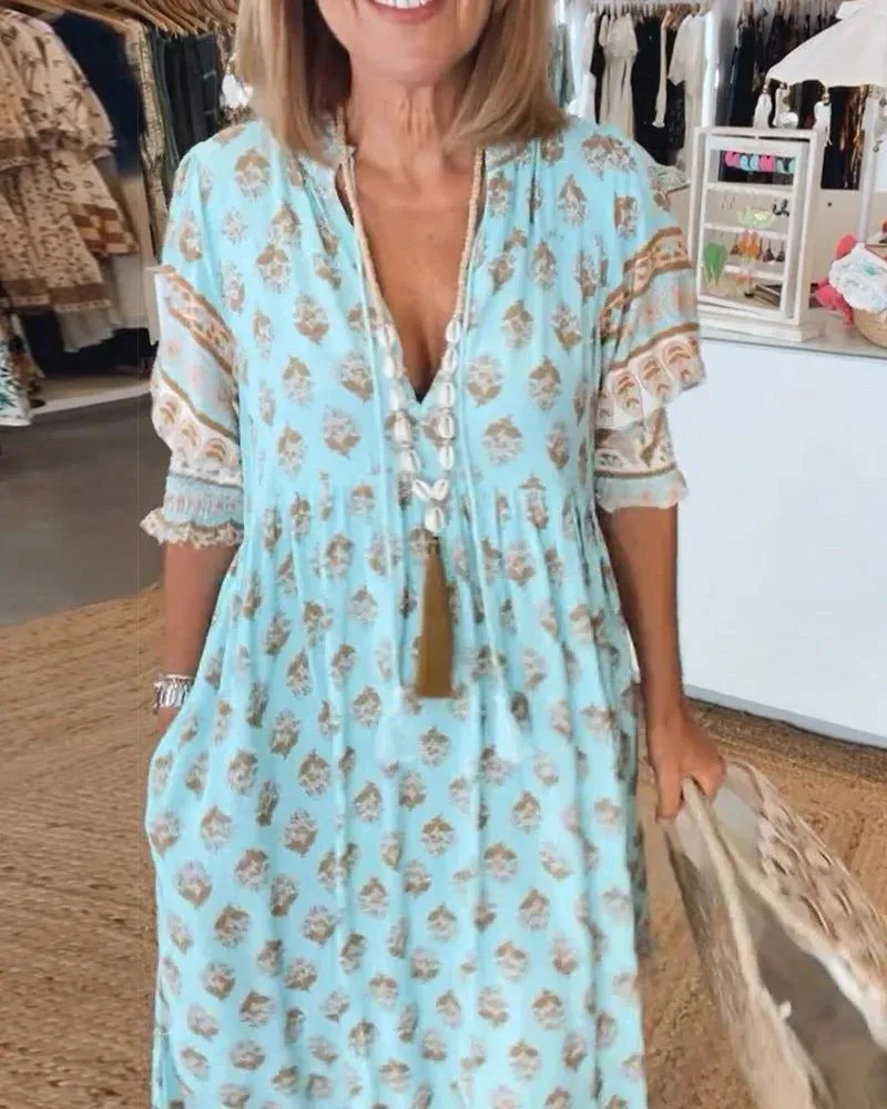 V-Neck Muse™ | Women's Casual Printed Dress | Lightweight Fabric, Half Sleeve, Flattering Fit