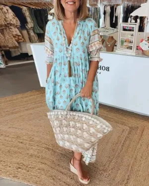 V-Neck Muse™ | Women's Casual Printed Dress | Lightweight Fabric, Half Sleeve, Flattering Fit