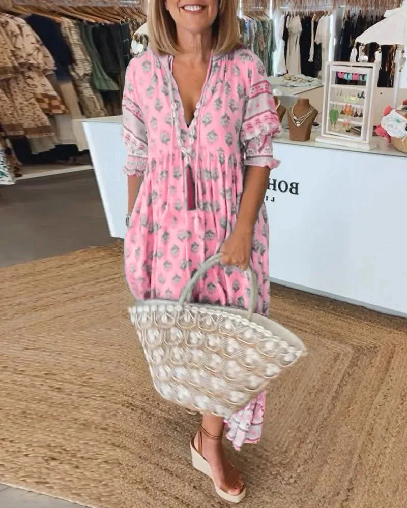 V-Neck Muse™ | Women's Casual Printed Dress | Lightweight Fabric, Half Sleeve, Flattering Fit