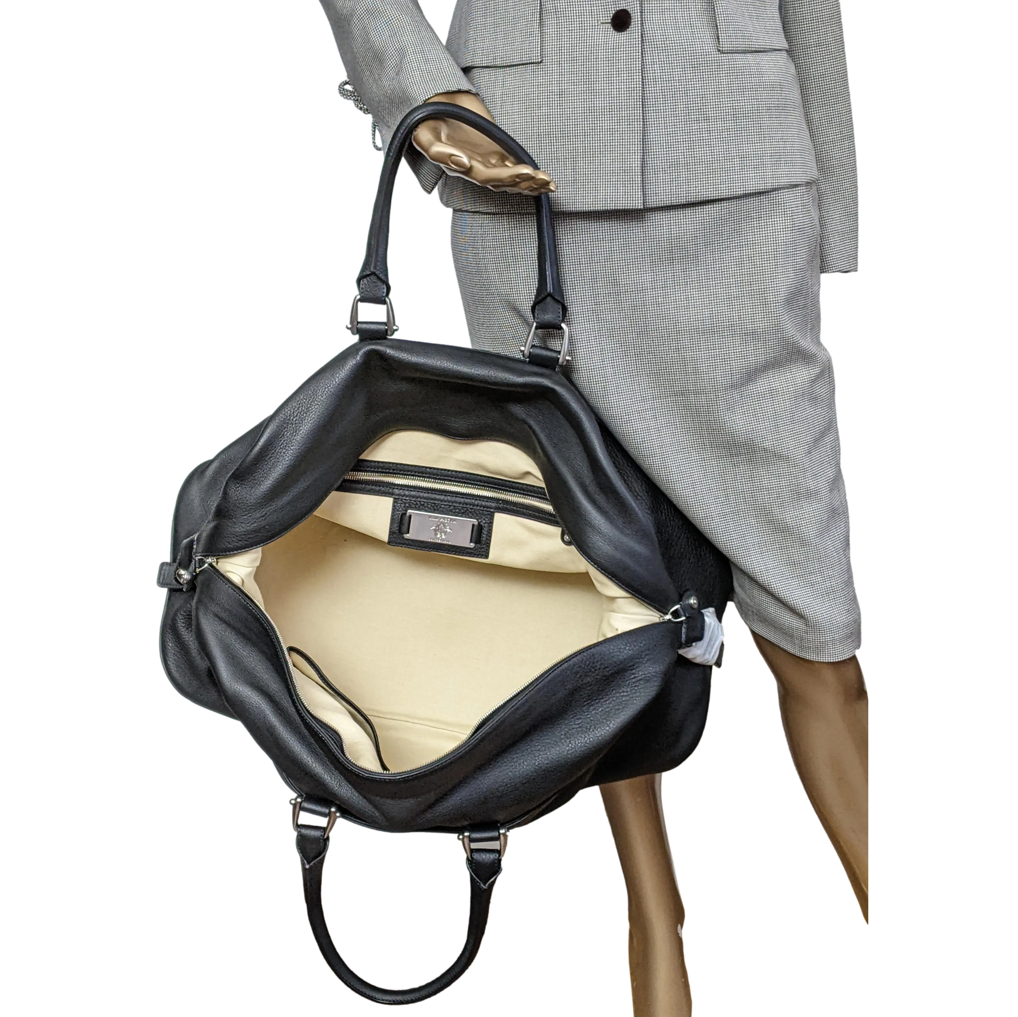 VAN ASTYN ZURICH Noir Togo Calfskin Leather Travel Bag 57 cm, NEW, Made in Switzerland!