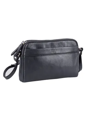 Vega Leather Double Zip Sling Bag - Black