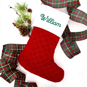 Velvet Quilted Stocking - Dark Red