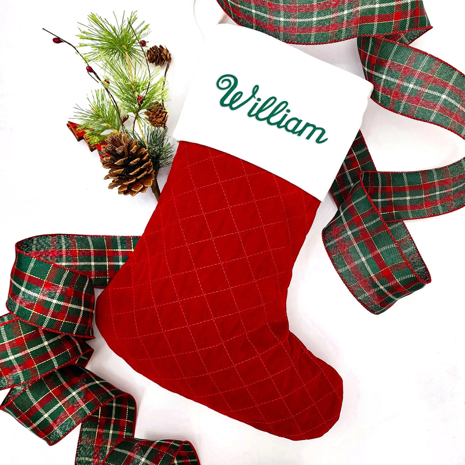 Velvet Quilted Stocking - Dark Red