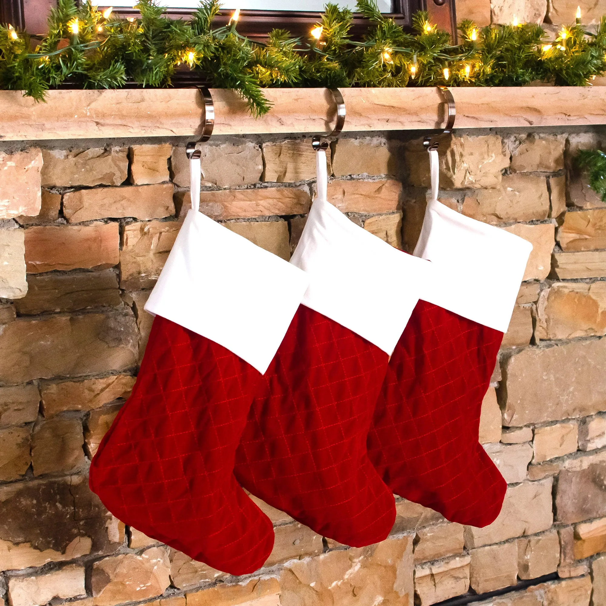 Velvet Quilted Stocking - Dark Red
