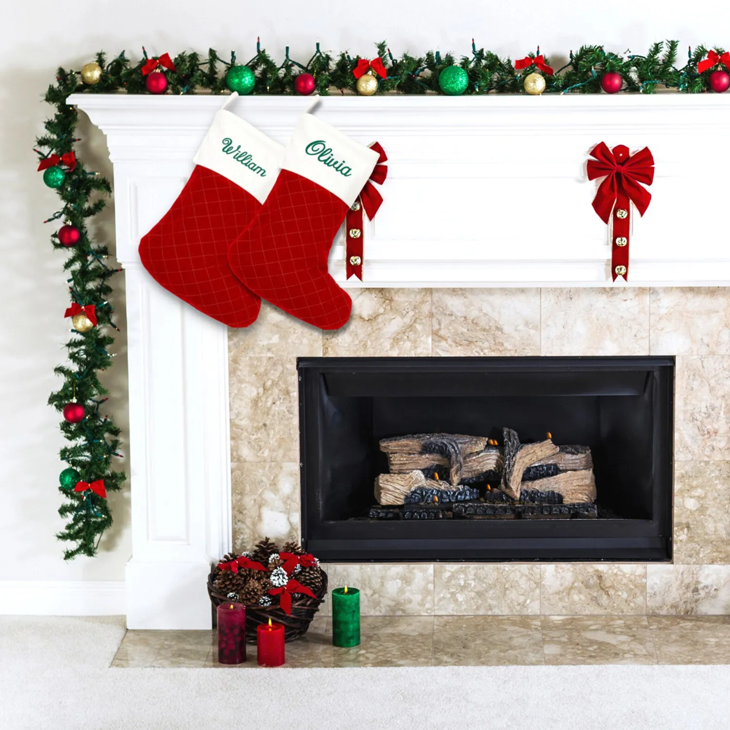 Velvet Quilted Stocking - Dark Red