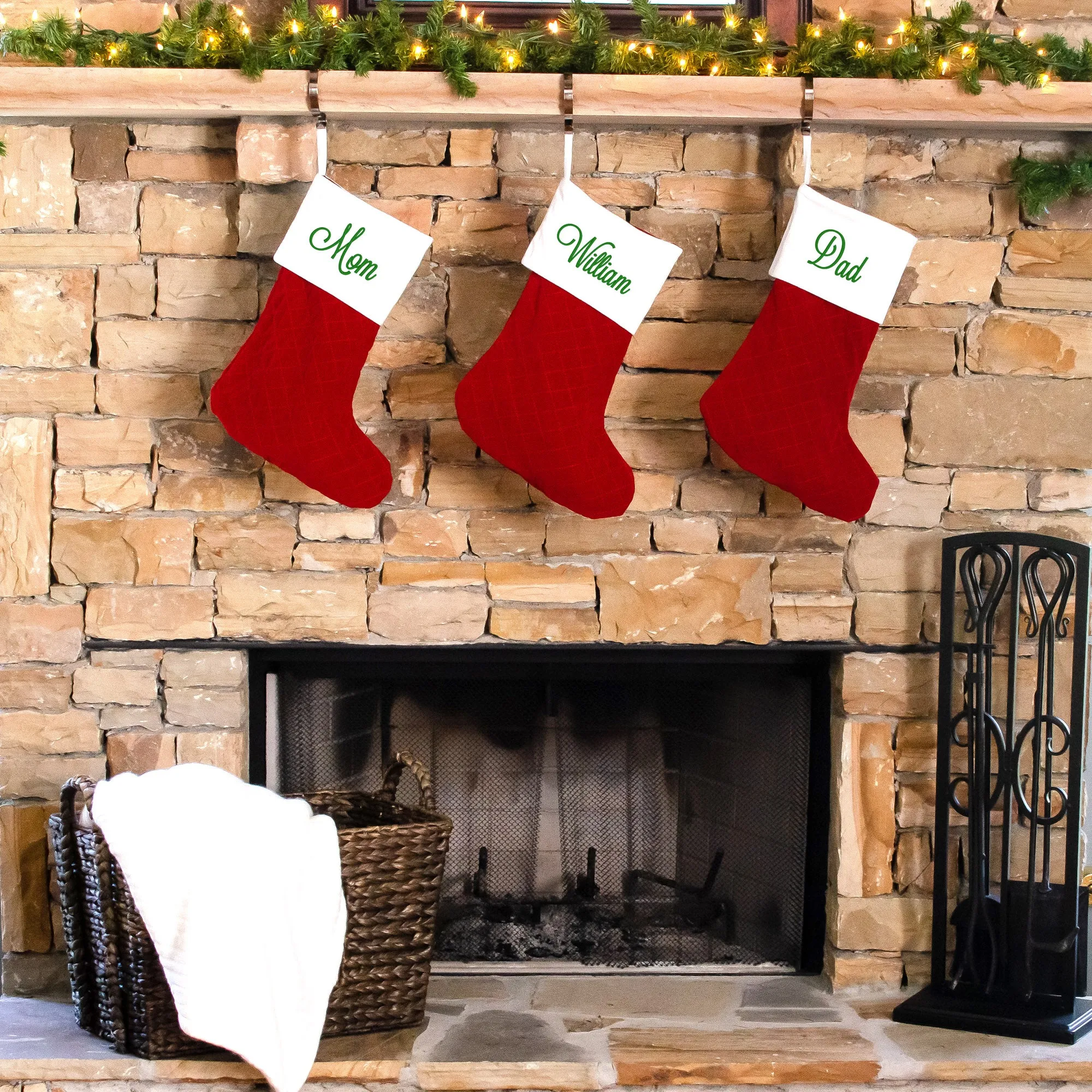Velvet Quilted Stocking - Dark Red