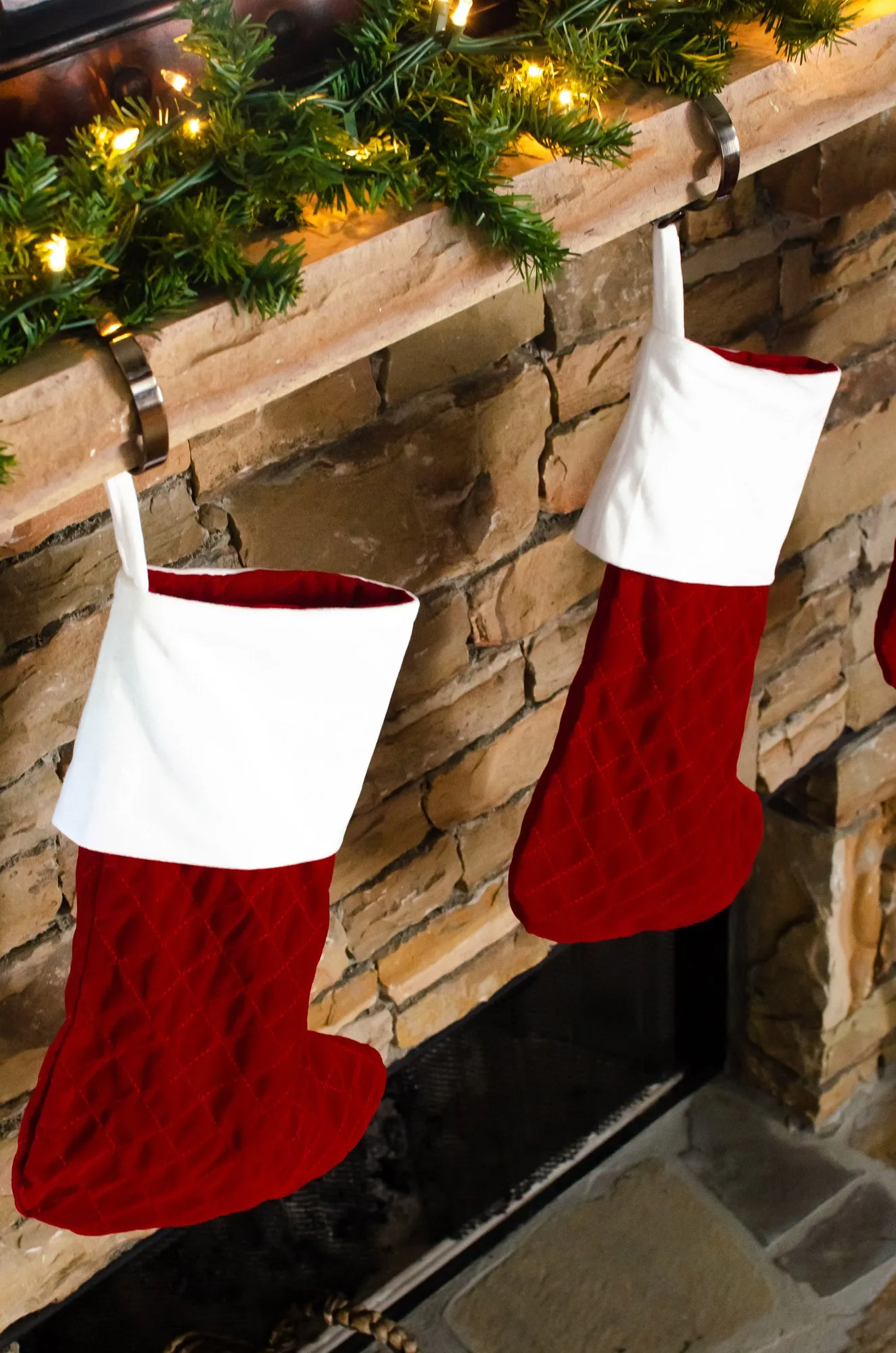 Velvet Quilted Stocking - Dark Red