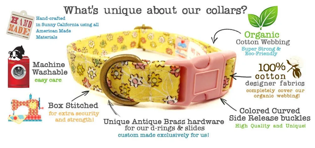 Very Vintage Designs - Pushing Daisies - Spring Flowers Floral Organic Cotton Pet (Dog & Cat) Collar