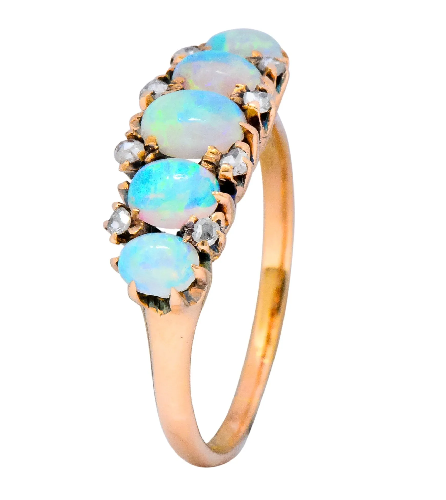 Vibrant Victorian Opal Diamond 14 Karat Gold Ring