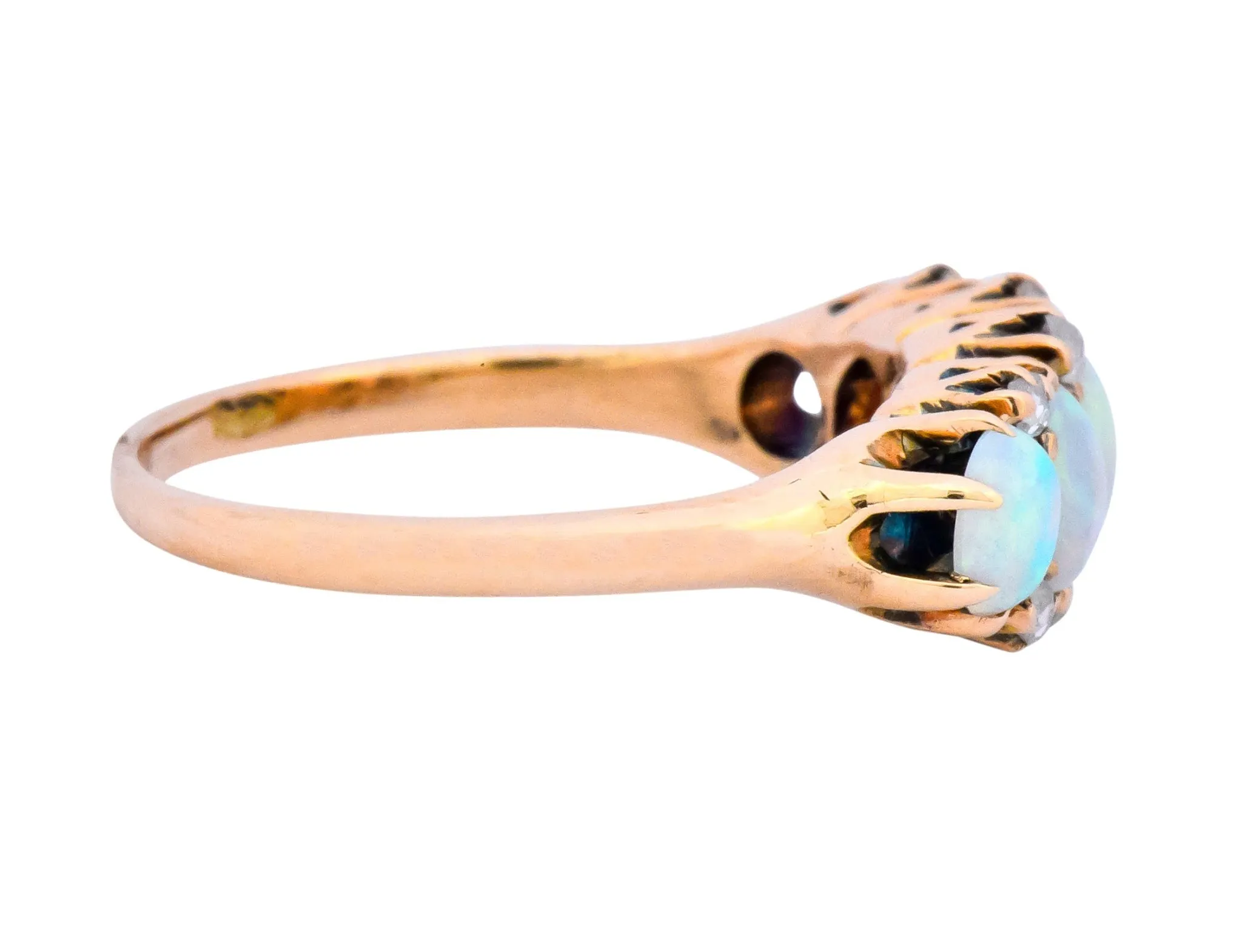 Vibrant Victorian Opal Diamond 14 Karat Gold Ring