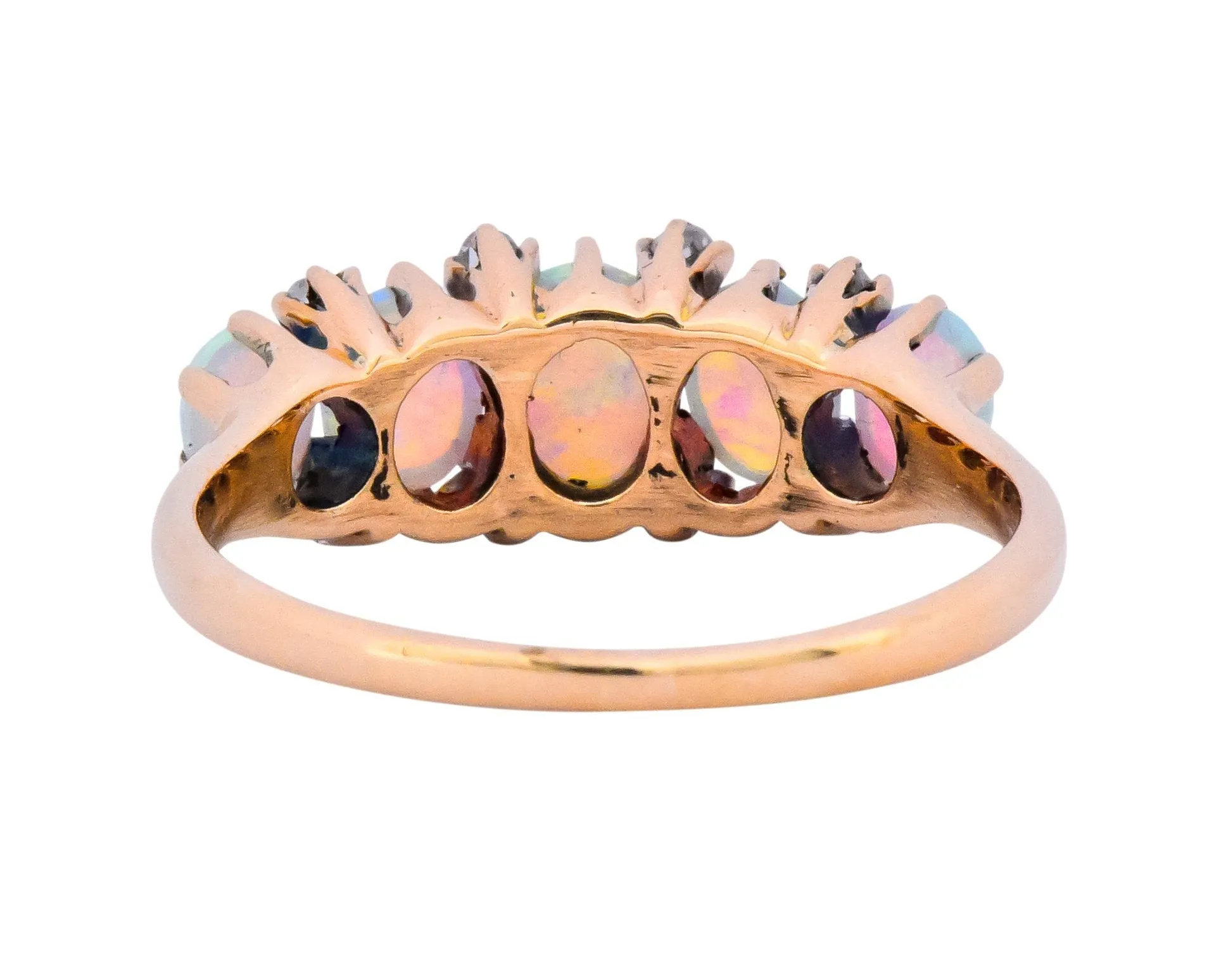 Vibrant Victorian Opal Diamond 14 Karat Gold Ring