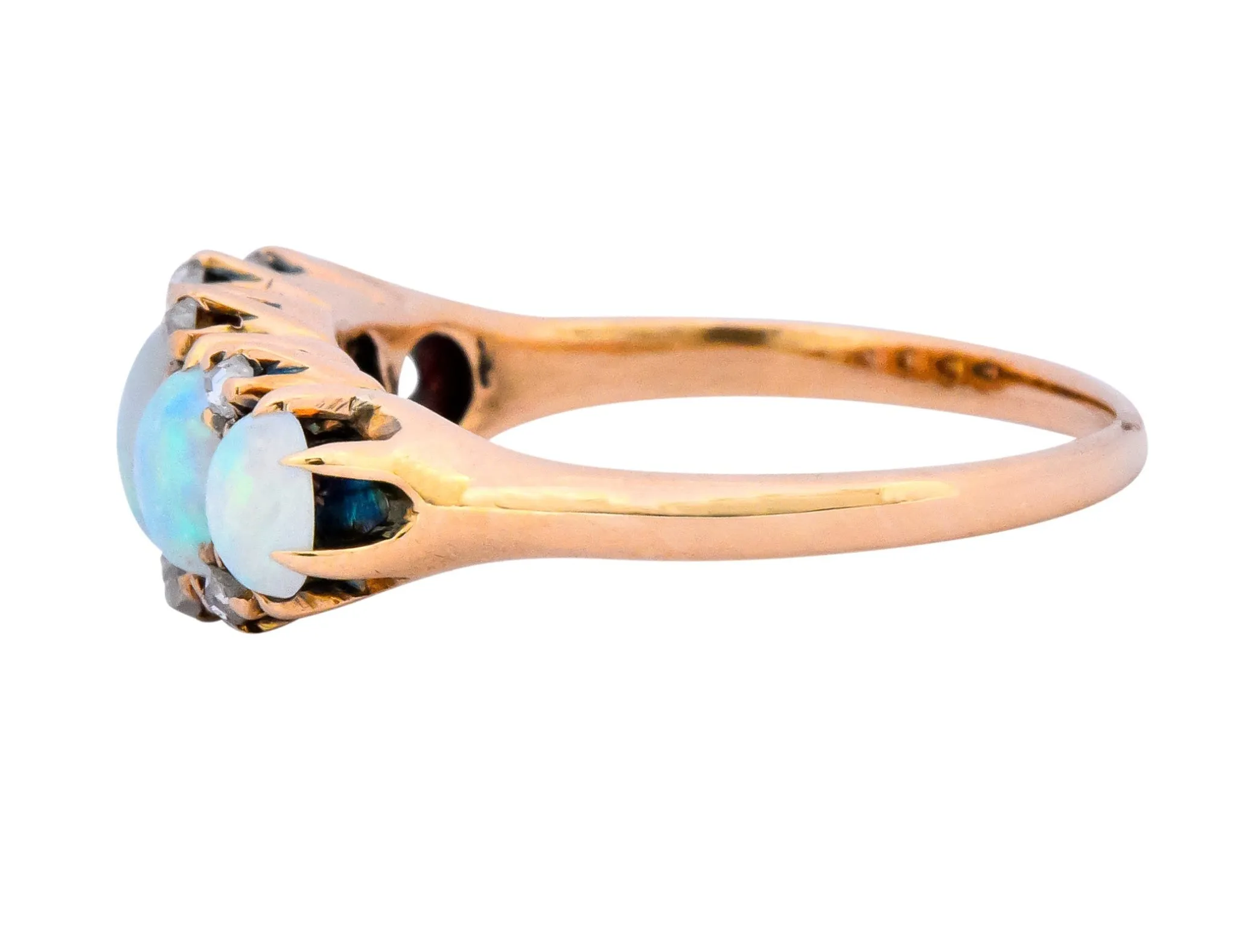 Vibrant Victorian Opal Diamond 14 Karat Gold Ring