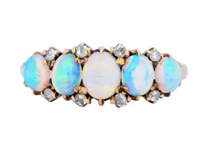 Vibrant Victorian Opal Diamond 14 Karat Gold Ring