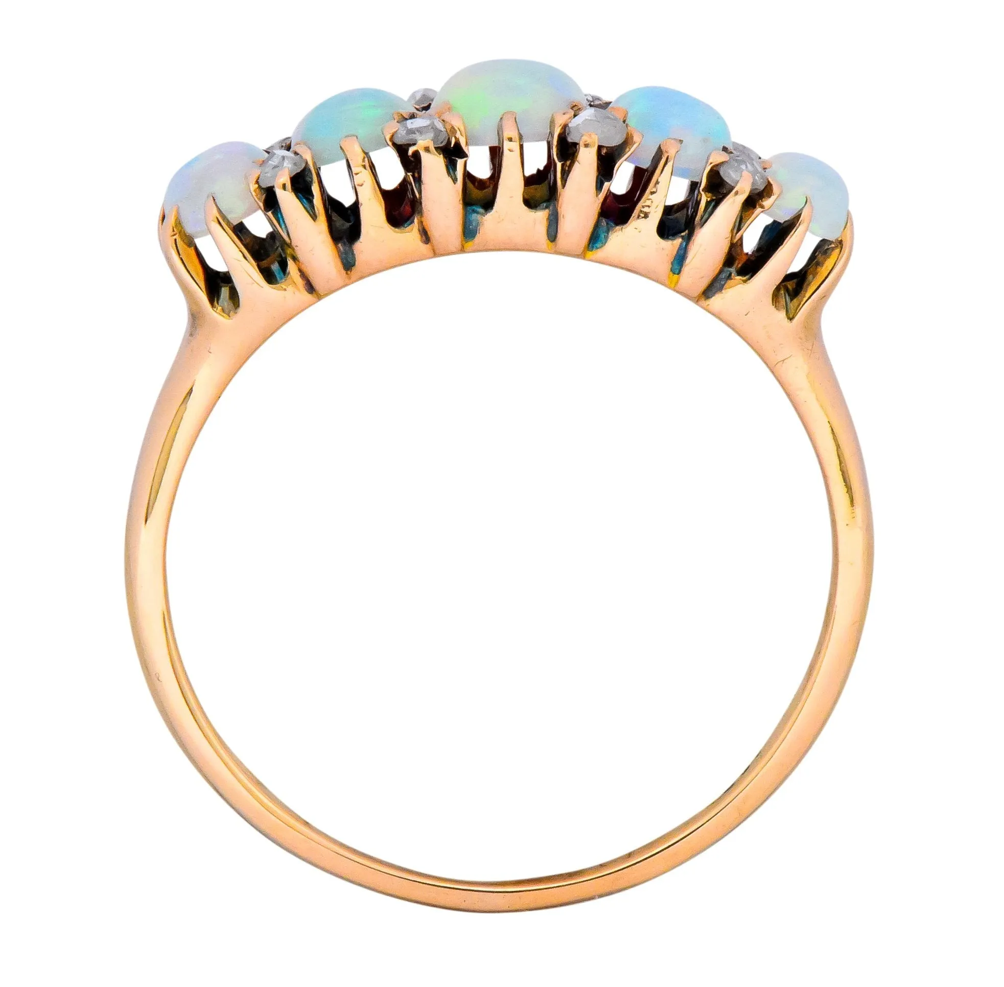Vibrant Victorian Opal Diamond 14 Karat Gold Ring