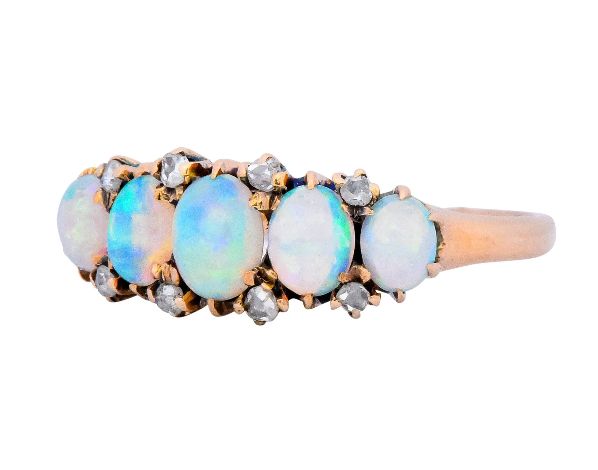Vibrant Victorian Opal Diamond 14 Karat Gold Ring