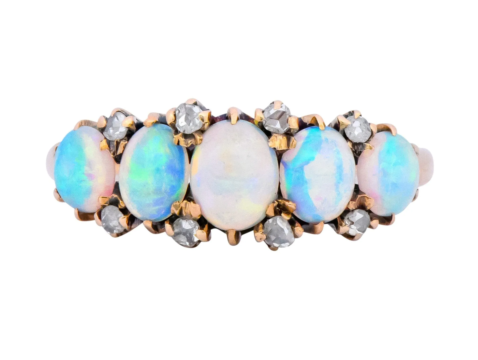 Vibrant Victorian Opal Diamond 14 Karat Gold Ring