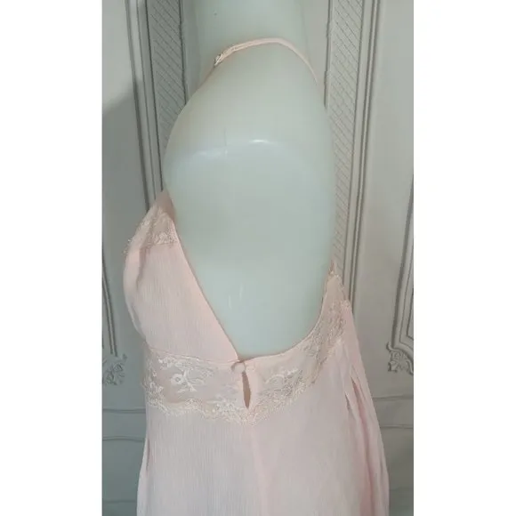 Victoria's Secret Pink Chiffon  Lace Babydoll Ballerina Slip Dress Lingerie Sz M