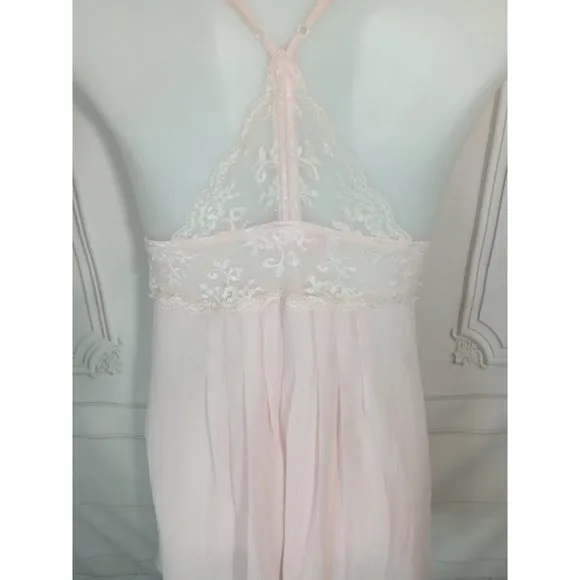 Victoria's Secret Pink Chiffon  Lace Babydoll Ballerina Slip Dress Lingerie Sz M