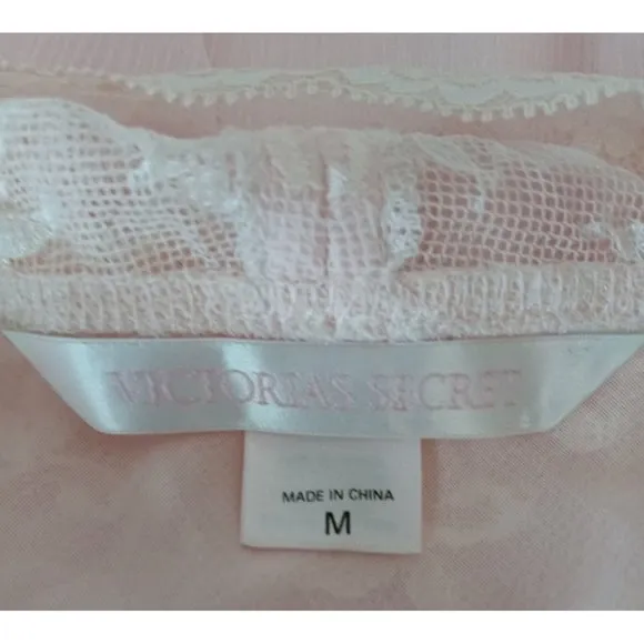 Victoria's Secret Pink Chiffon  Lace Babydoll Ballerina Slip Dress Lingerie Sz M