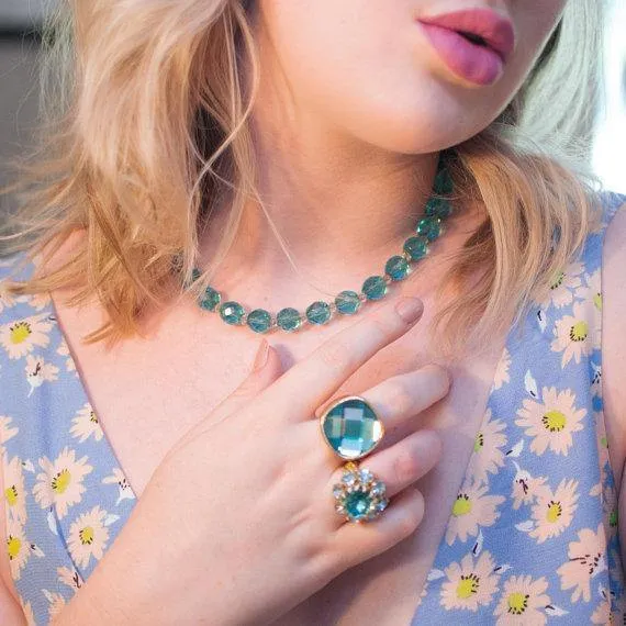 Vintage 1960&#39;s Blue Crystal Cocktail Ring, Adjustable Band