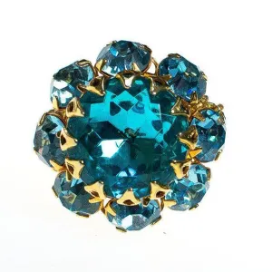 Vintage 1960&#39;s Blue Crystal Cocktail Ring, Adjustable Band