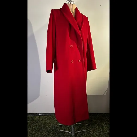 Vintage 1980s Pavilion Petites 100% Wool Cherry Red Overcoat Size 4P