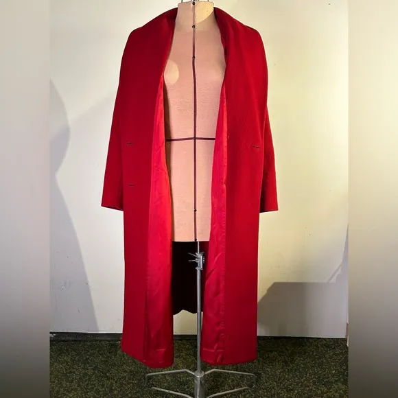 Vintage 1980s Pavilion Petites 100% Wool Cherry Red Overcoat Size 4P