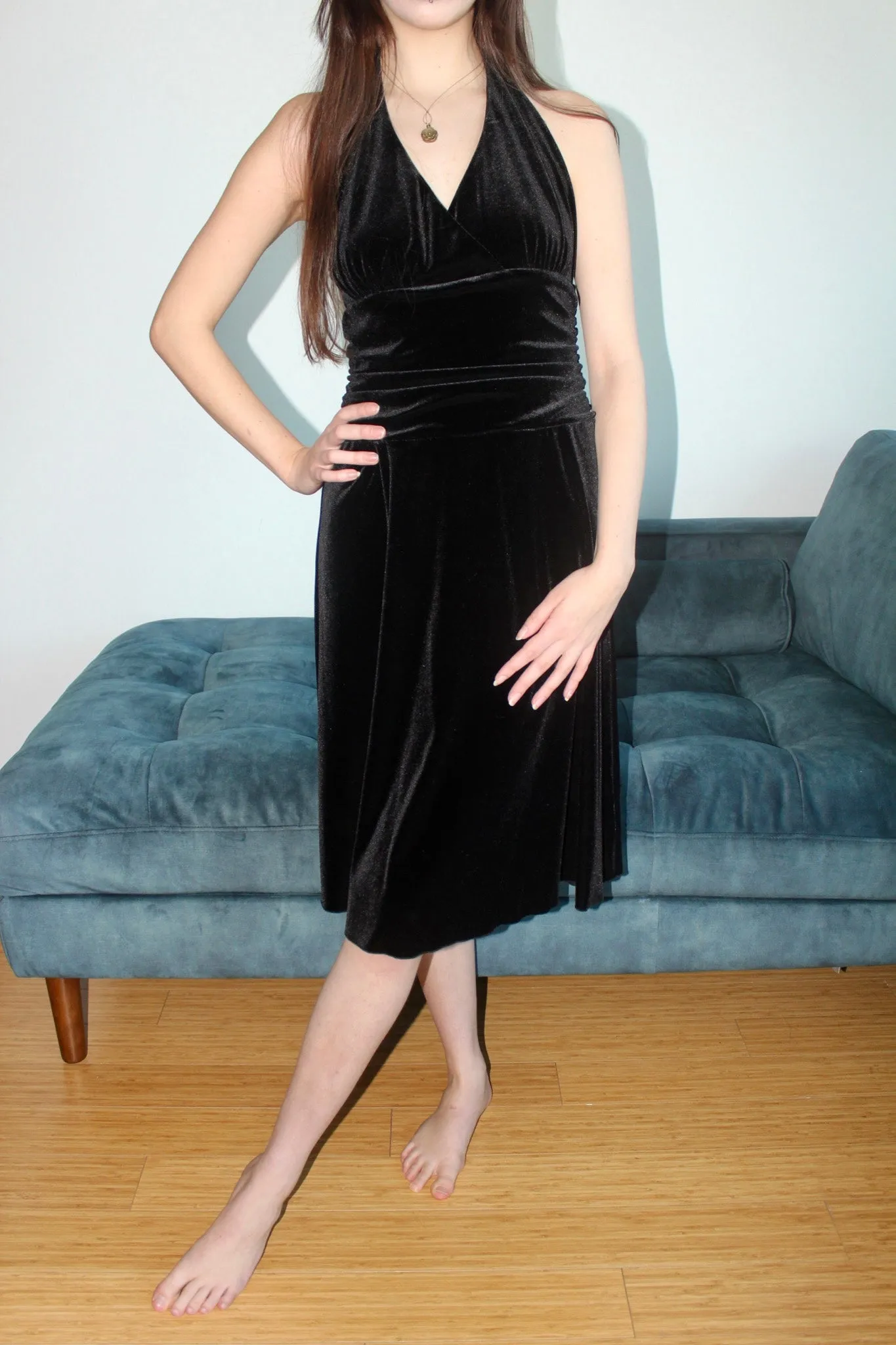 Vintage 90s Velvet Halter Midi Dress (4-6)