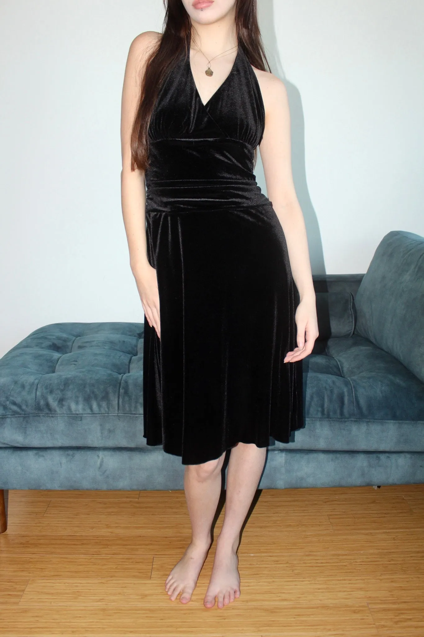 Vintage 90s Velvet Halter Midi Dress (4-6)