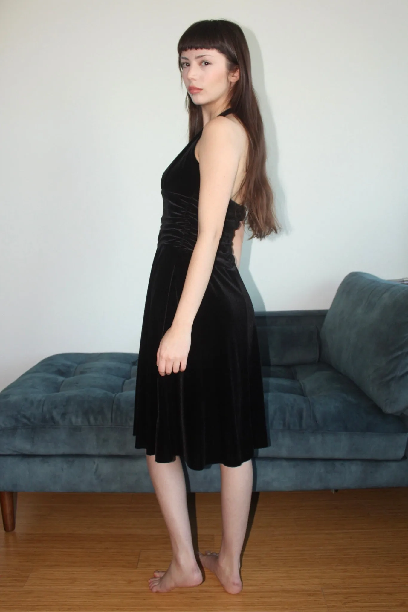 Vintage 90s Velvet Halter Midi Dress (4-6)