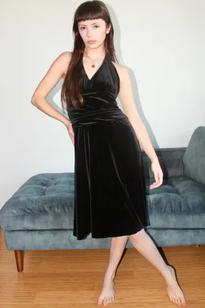 Vintage 90s Velvet Halter Midi Dress (4-6)